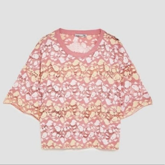 Zara Floral Lace Crop Bell Sleeve Top - Picture 2 of 4